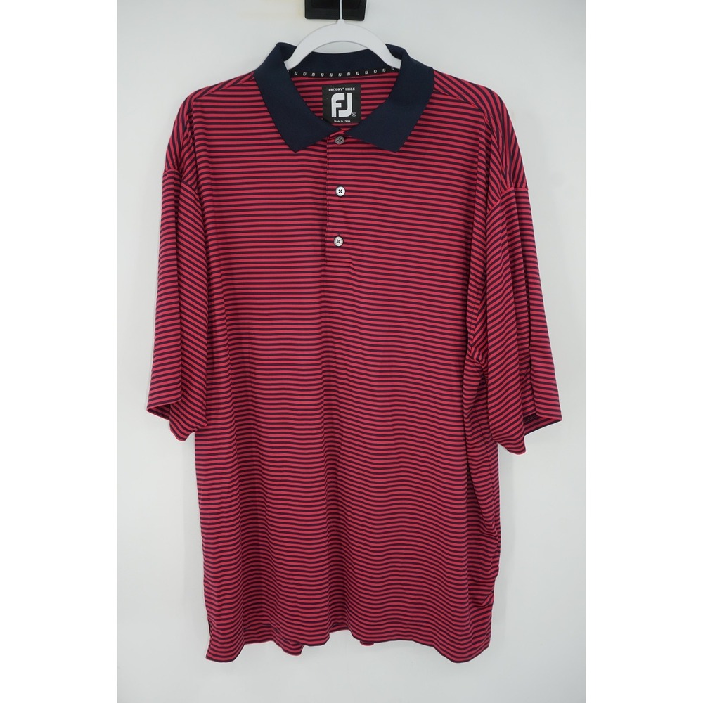 FootJoy Polo Shirt Titleist Logo Red Navy Stripe Golf Performance Stretch XL